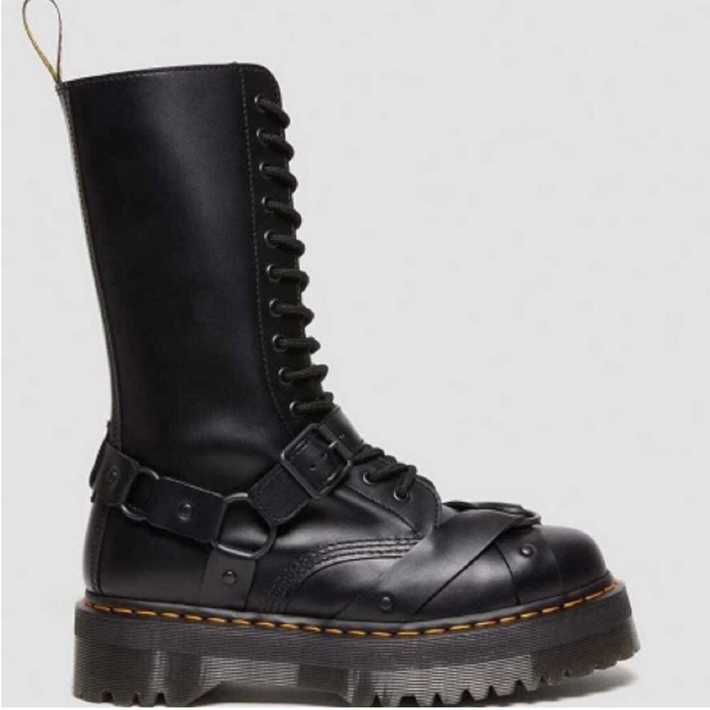 DR.MARTENS | Black 14 hole lace up biker moto fall winter Leather Boots - Picture 2 of 6